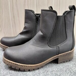 Maurices Anna Mini Lug Chelsea Ankle Black Boots Womens Size 10 Zip Faux Leather